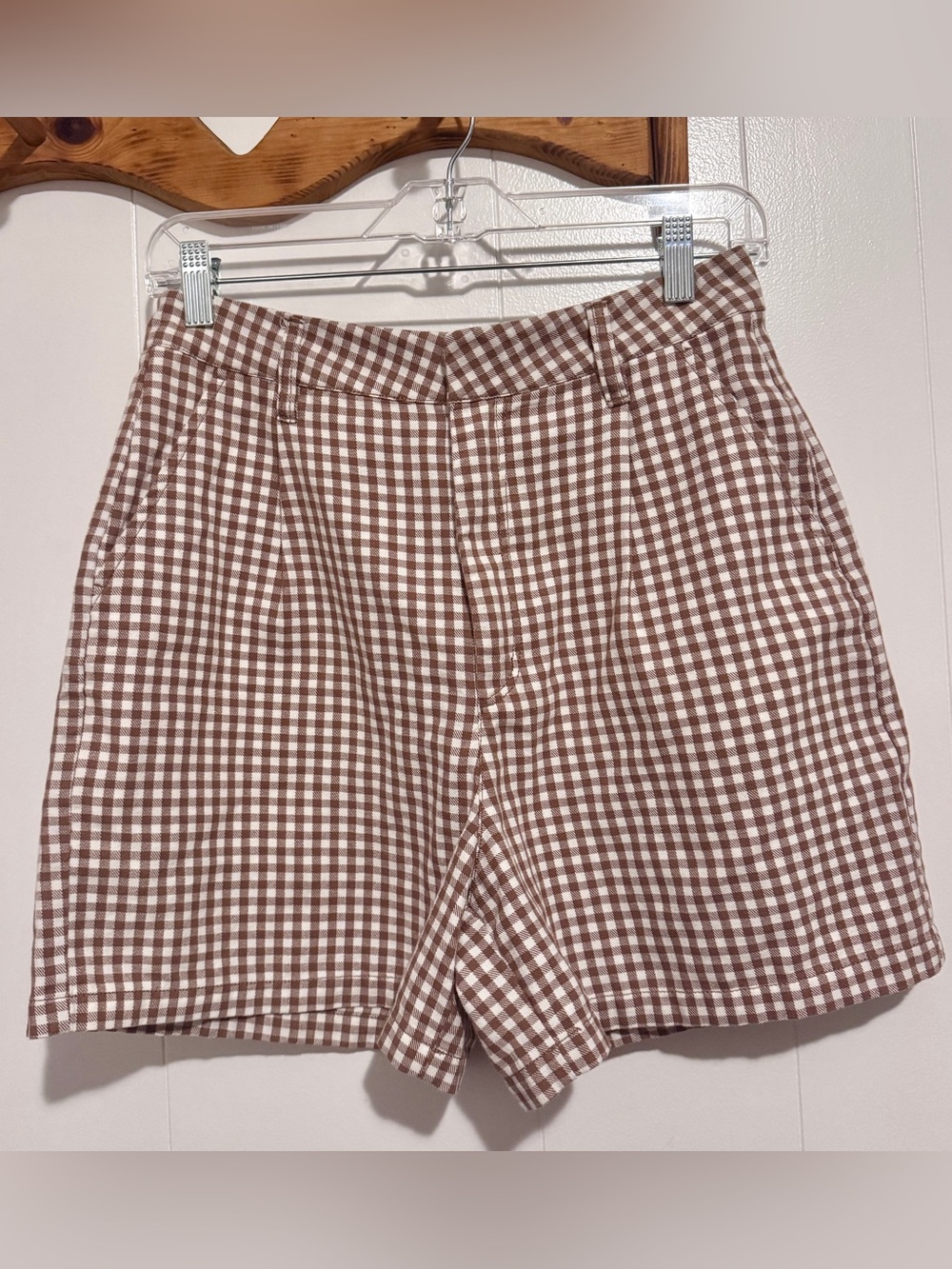 Brixton Brown and White Gingham High-Waist Shorts